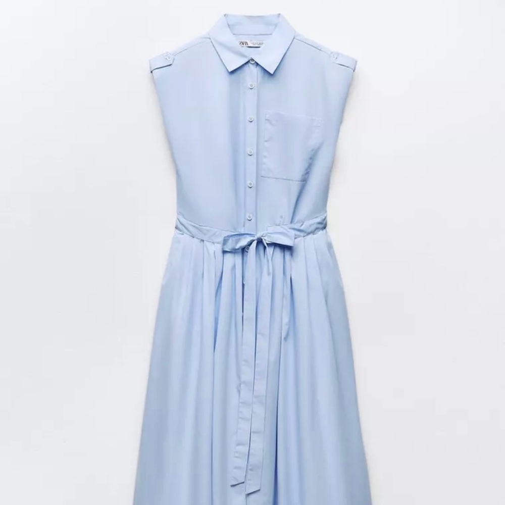 Zara poplin sky blue shirt midi dress